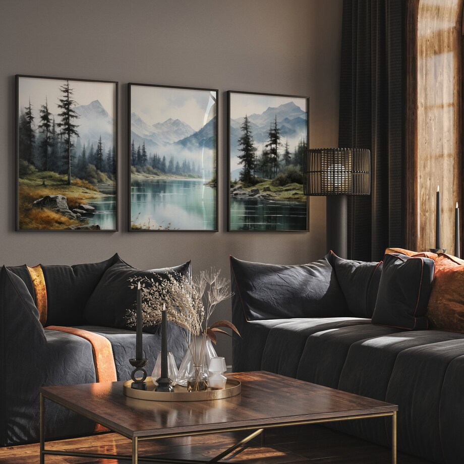 ZESTAW 3X PLAKAT W RAMIE KRAJOBRAZ JEZIORO GÓRY LAS NATURA PANORAMA 60x80cm