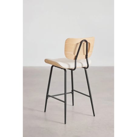 Krzesło barowe z drewna, rattanu i ekoskóry Raysa naturalne