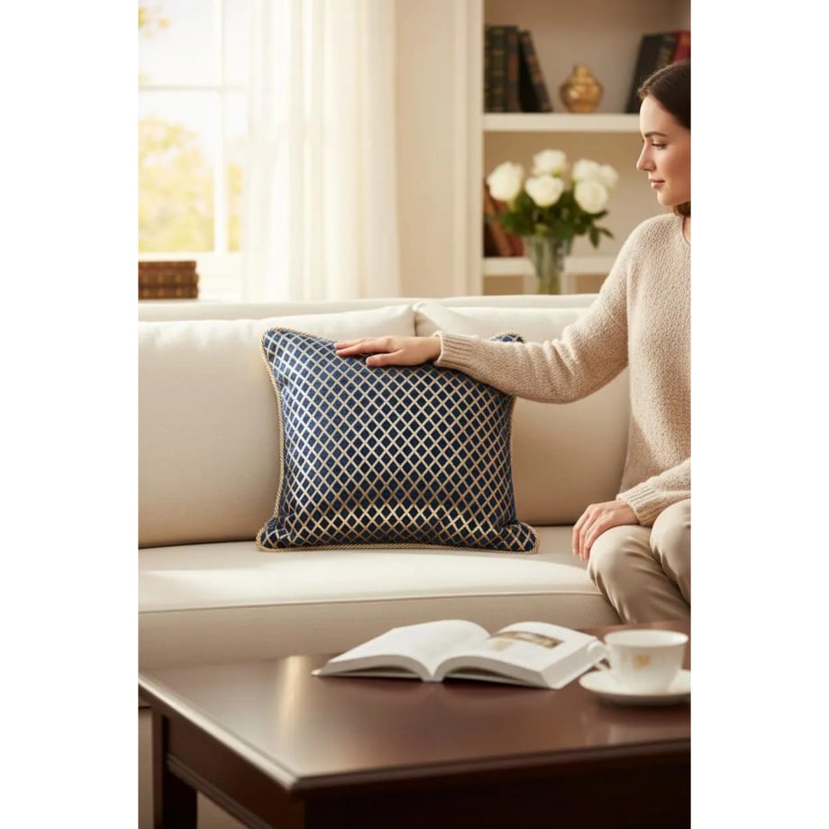 Granatowo-złota poduszka dekoracyjna 45x45 Beatrix