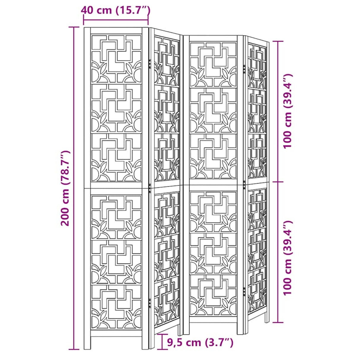 vidaXL Parawan pokojowy, 4-panelowy, brązowy, lite drewno paulowni
