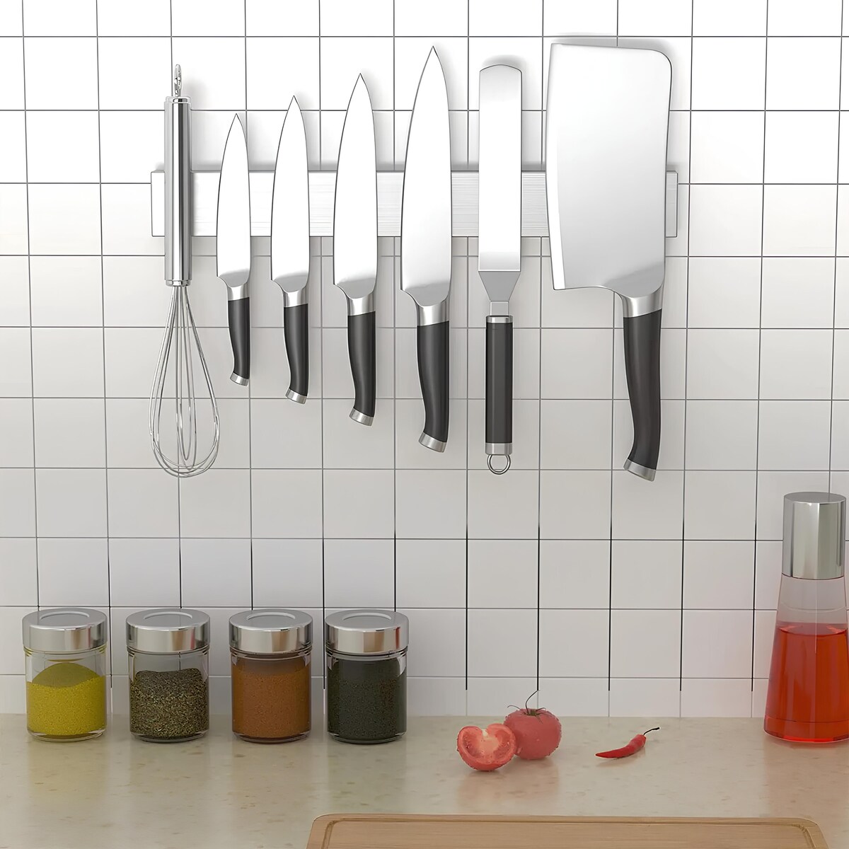 Listwa magnetyczna na noże japońskie 45 cm Stal nierdzewna Samoprzylepna Bez wiercenia