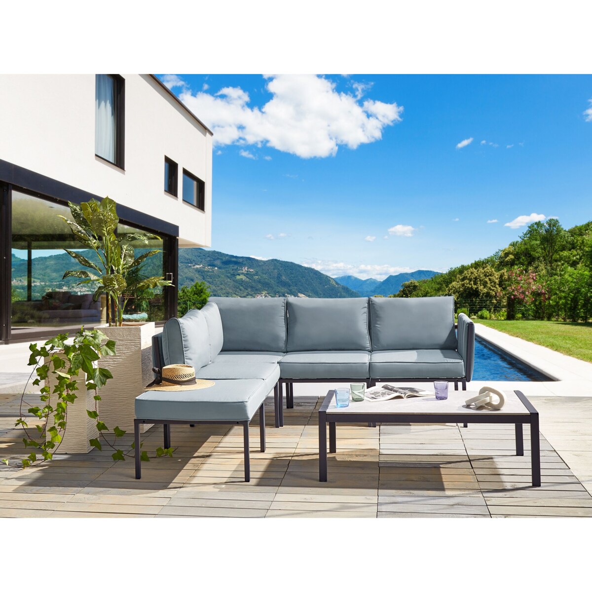 Zestaw ogrodowy ze stolikiem dla 5 osób SKALA Metal Ciemnoszary