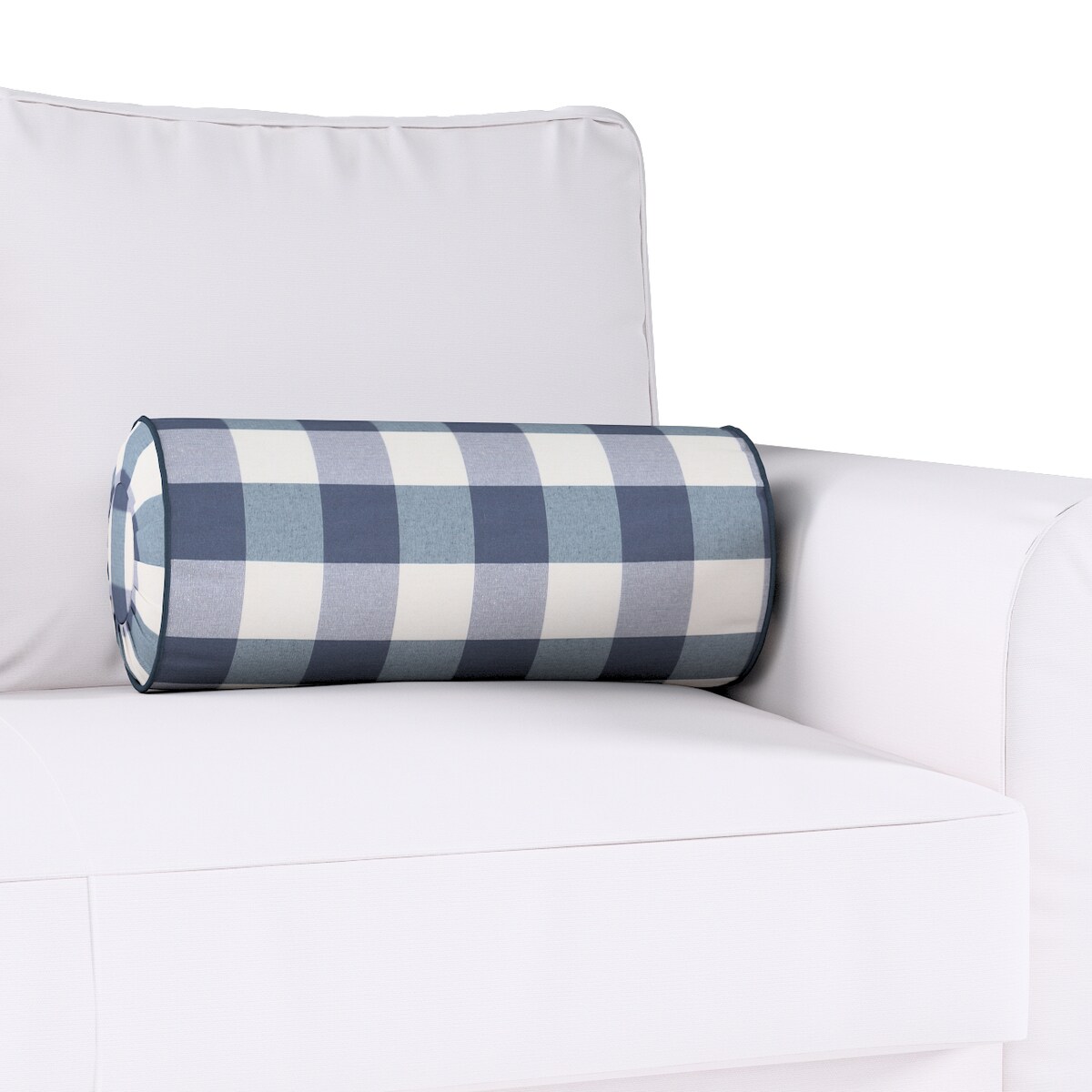 Poduszka wałek z zakładkami, granatowo-biała krata (5,5x5,5cm), Ø20 x 50 cm, Quadro