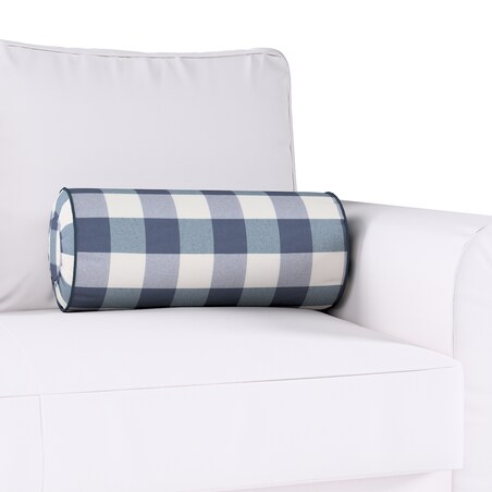 Poduszka wałek z zakładkami, granatowo-biała krata (5,5x5,5cm), Ø20 x 50 cm, Quadro