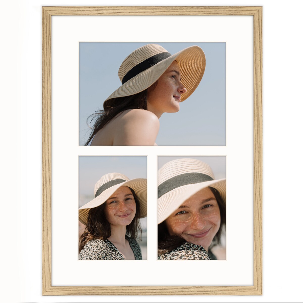 Ramka na 3 zdjęcia 2x 10x15 1x 15x21 dębowa foto galeria 30x40 cm FRAMAI