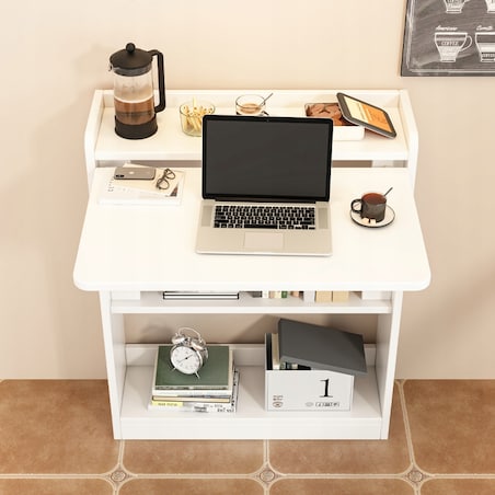 Biurko ścienne składane na laptopa białe szafka półka regał nowoczesne stół