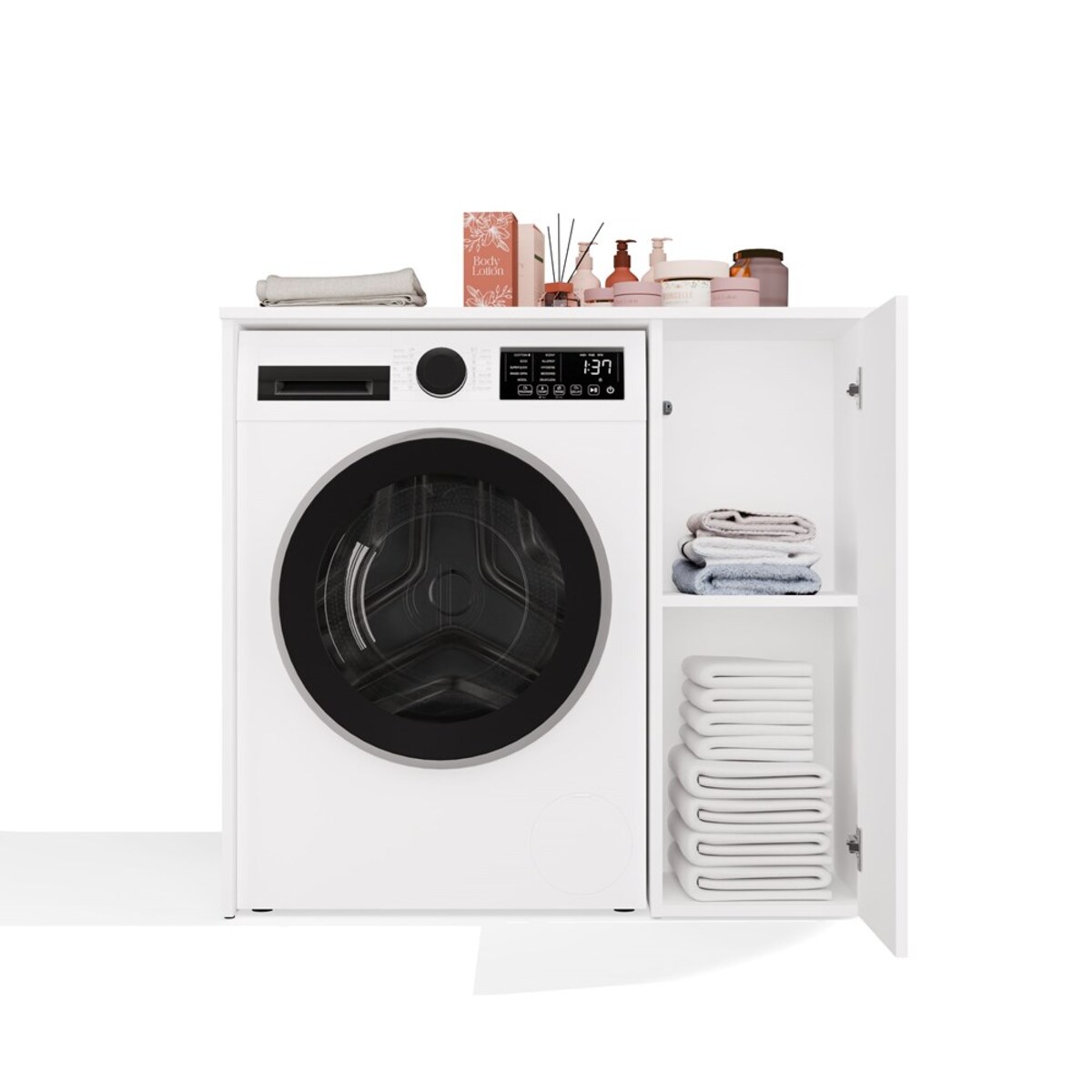 Szafka Na Pralkę Łazienkowa Z Drzwiami POLA NP 1D BIEL 2 Półki
