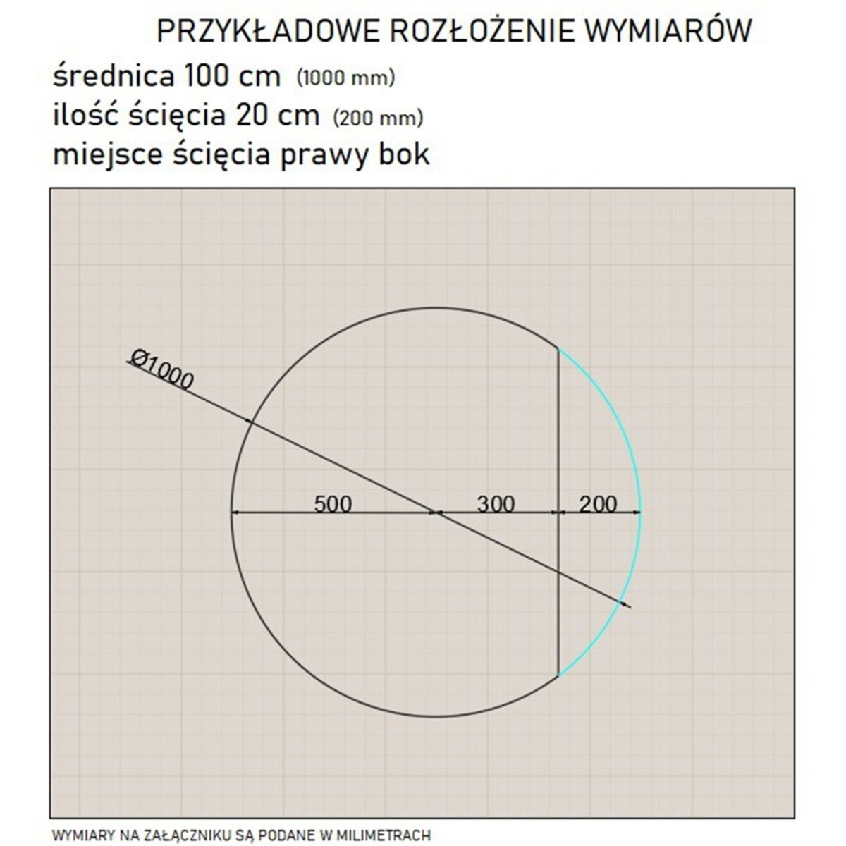Lustro łazienkowe okrągłe ze ściętym bokiem - KOŁO ŚCIĘTY BOK