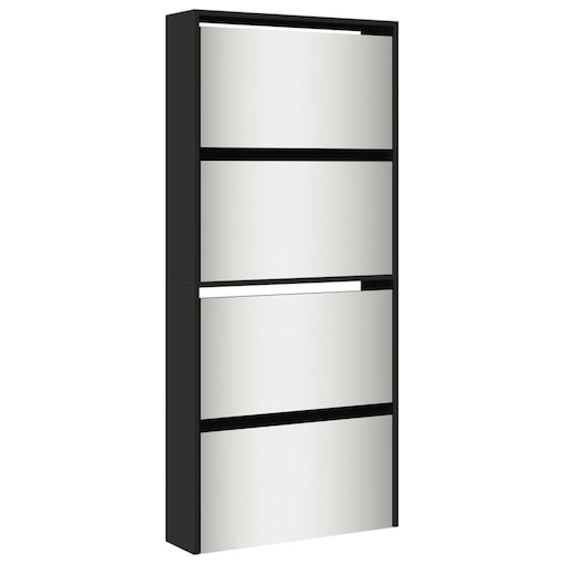 vidaXL Szafka na buty z lustrem, 4 poziomy, czarna, 63x17x134 cm