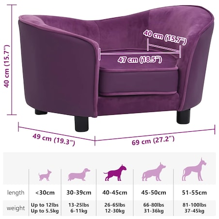 vidaXL Sofa dla psa, burgundowa, 69x49x40 cm, plusz i sztuczna skóra
