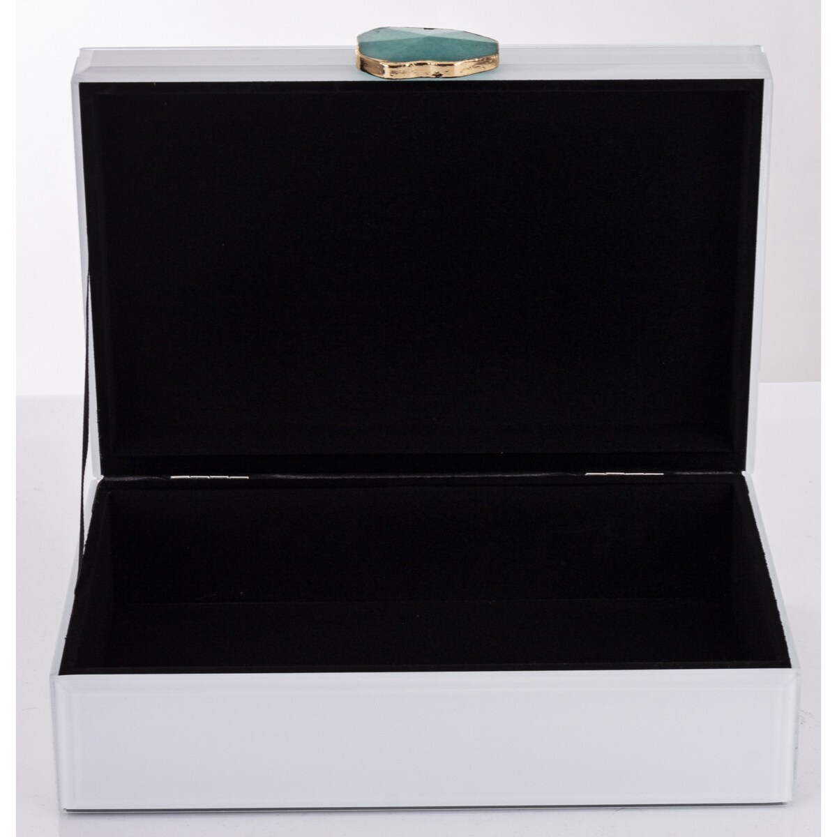 Szkatułka szklana biała z agatem 8x24,5x17 cm