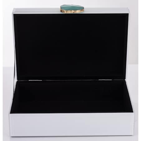 Szkatułka szklana biała z agatem 8x24,5x17 cm