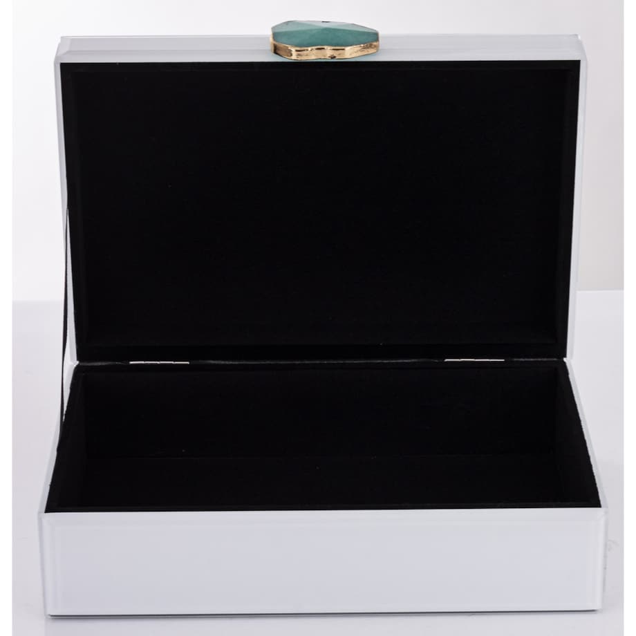 Szkatułka szklana biała z agatem 8x24,5x17 cm