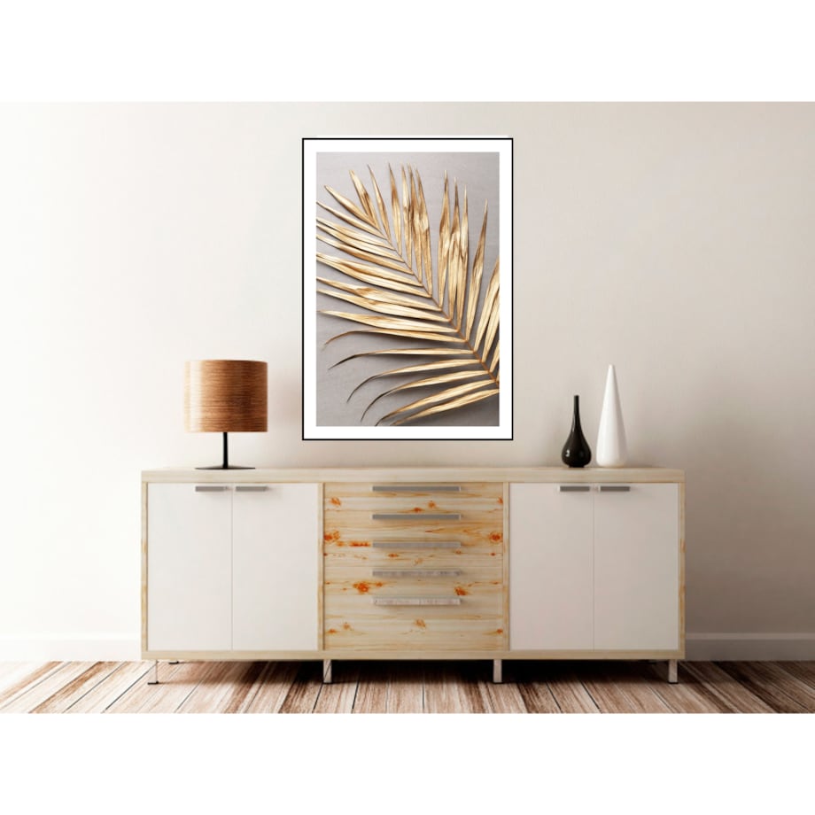 Poster Story, Plakat, Obraz - Złota Palma na Szarym Tle, wymiary 30 x 42 cm