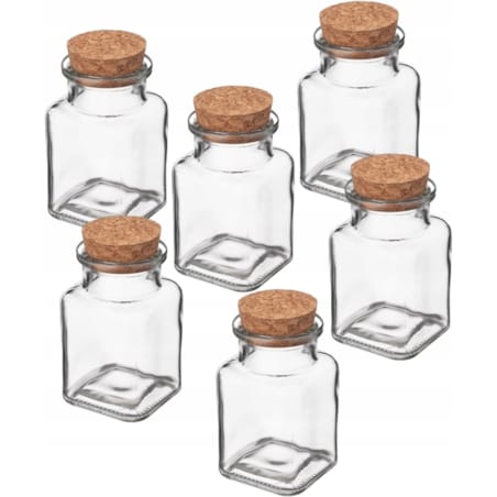 POJEMNIK szklany 6szt 180 ml Z KORKIEM na przyprawy drobiazgi herbatę zioła
