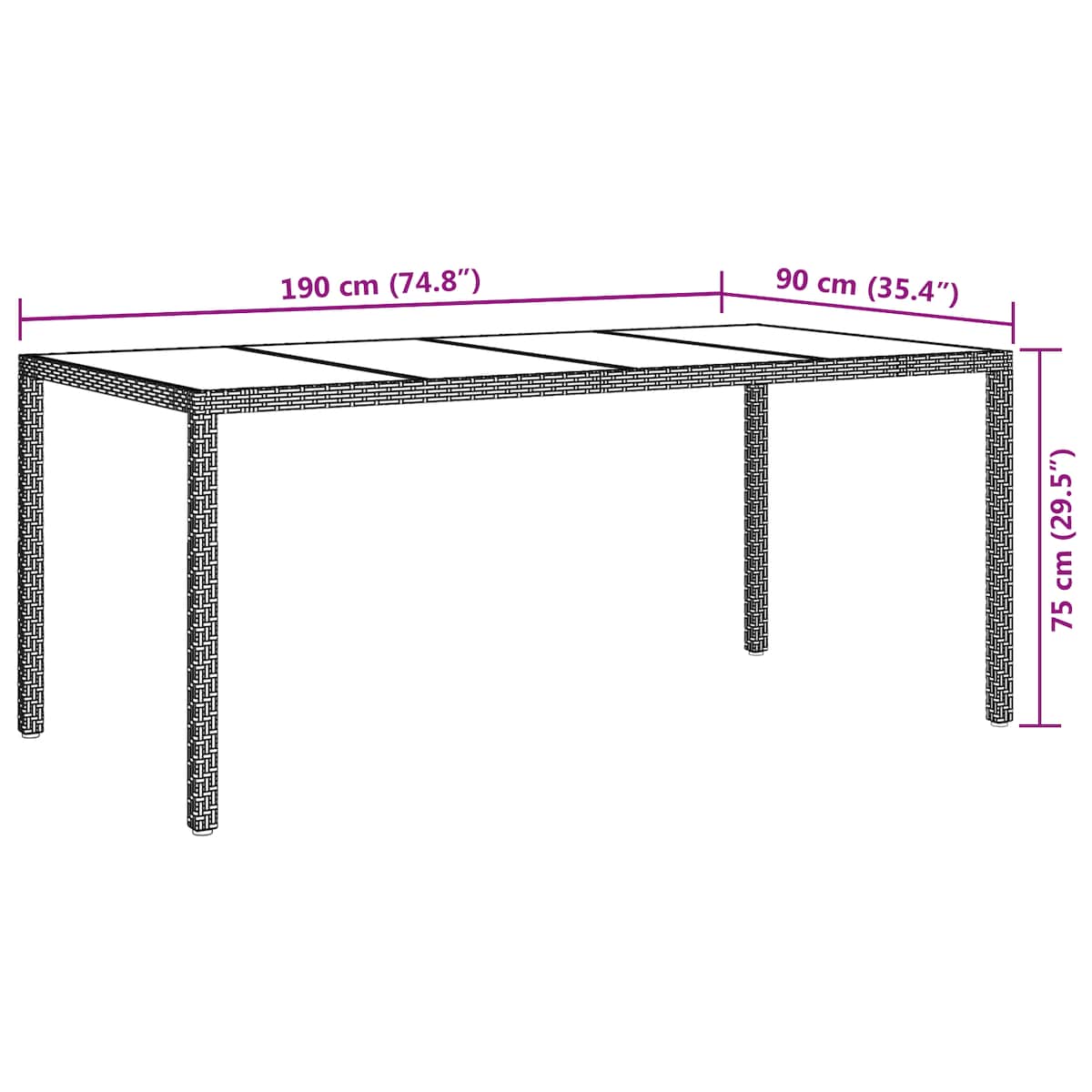 vidaXL Stół ogrodowy Biały 190x90x75 cm Polirattan
