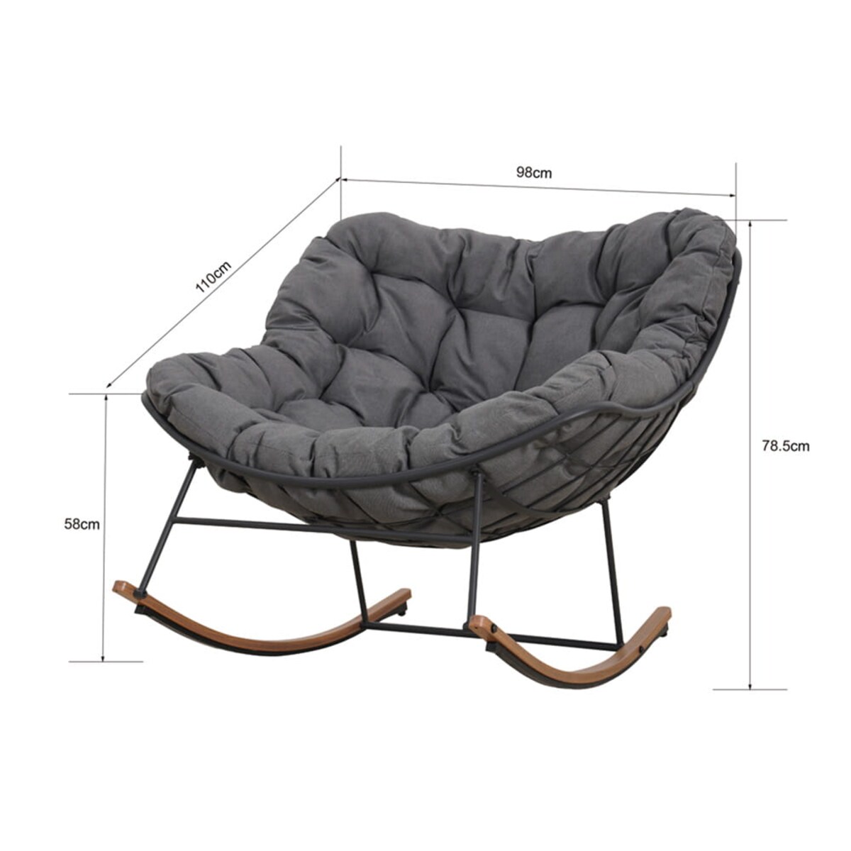 Fotel bujany ogrodowy ze stalową ramą Nube szary