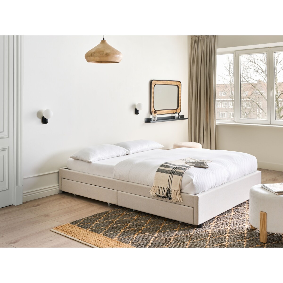 Łóżko z szufladami bez zagłówka PRADES 140 x 200 cm Jasnobeżowy