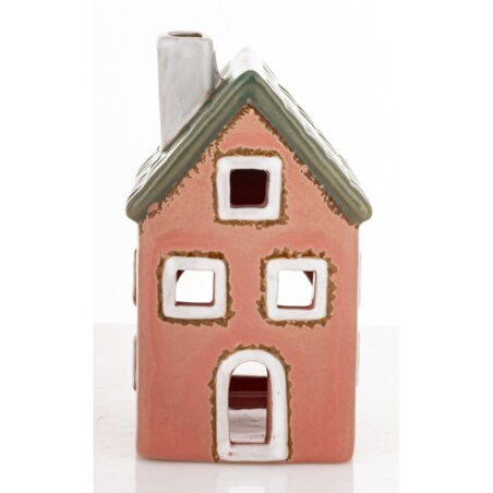 Ceramiczny domek 10,5x6x6 cm GILLI-3 na tea-lighty, czerwony