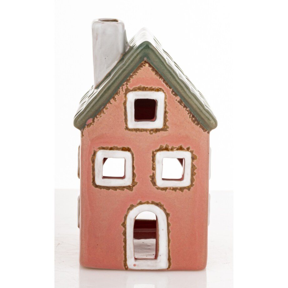 Ceramiczny domek 10,5x6x6 cm GILLI-3 na tea-lighty, czerwony