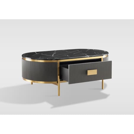 Grafitowy stolik kawowy glamour Omega ryflowany 124x71x48