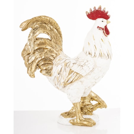 Dekoracja - kogut 34,5x25,5x11,5 cm CAZZO biało-złoty