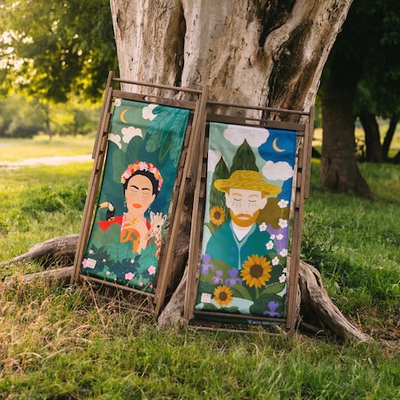 Leżak drewniany poszerzony Frida na prezent, zdejmowany materiał Laba Poland