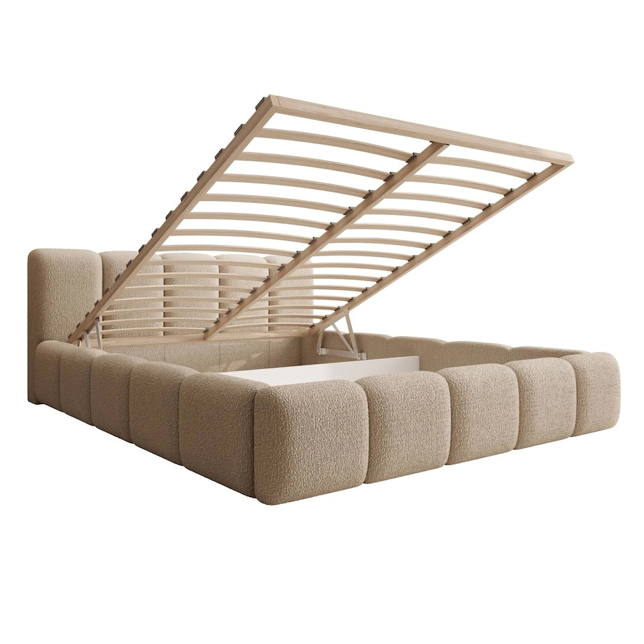 Łóżko tapicerowane 160x200 cm beżowe bouclé Fera