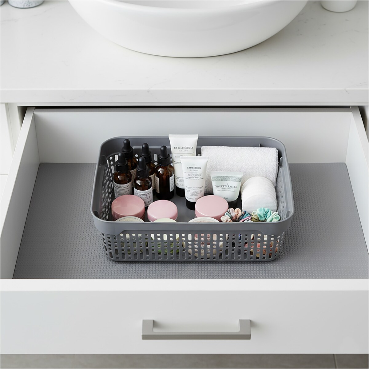 5X Koszyk Koszyczek Ażurowy Plastikowy Na Kosmetyki Do Łazienki Pojemnik Z Pokrywką Zamykany Z Dziurkami Szary Zestaw