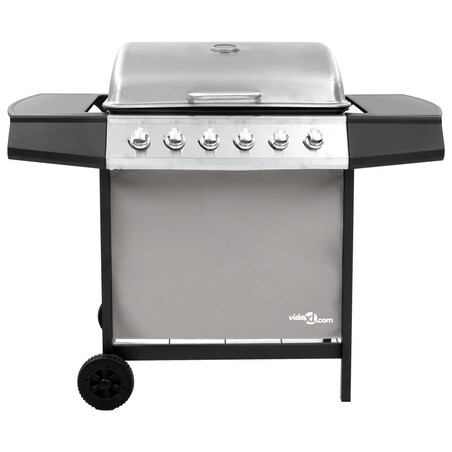 vidaXL Grill gazowy z 6 palnikami, czarno-srebrny