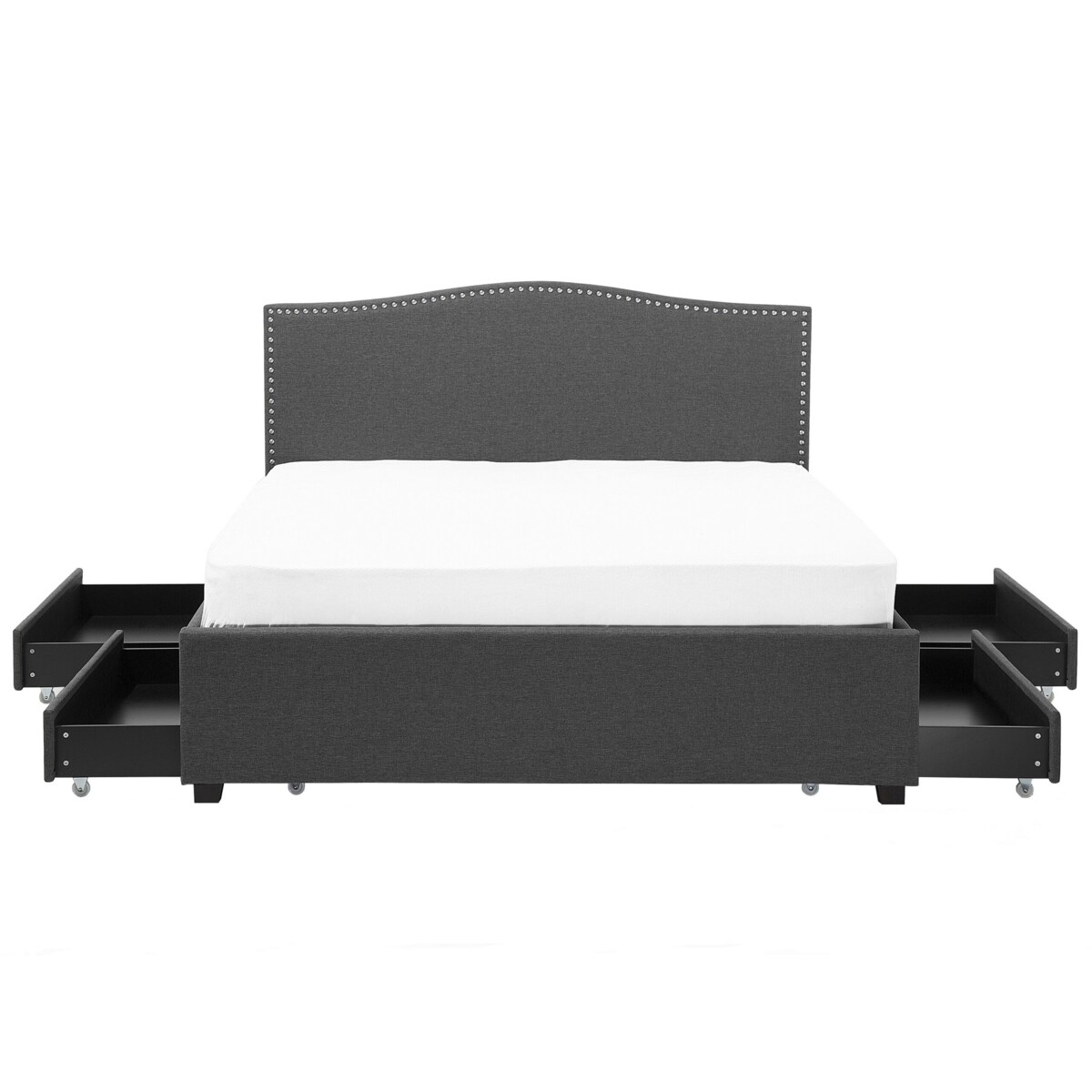 Łóżko z szufladami biały LED tapicerowane 180 x 200 cm szare MONTPELLIER