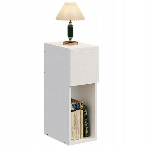 Szafka nocna biała z szufladą stolik z półką nowoczesny loft do sypialni