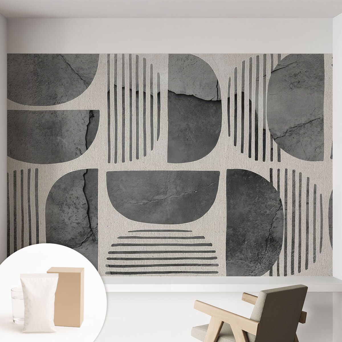 Fototapeta flizelinowa 152x104 cm - Kształty geometryczne, tapeta ścienna szara