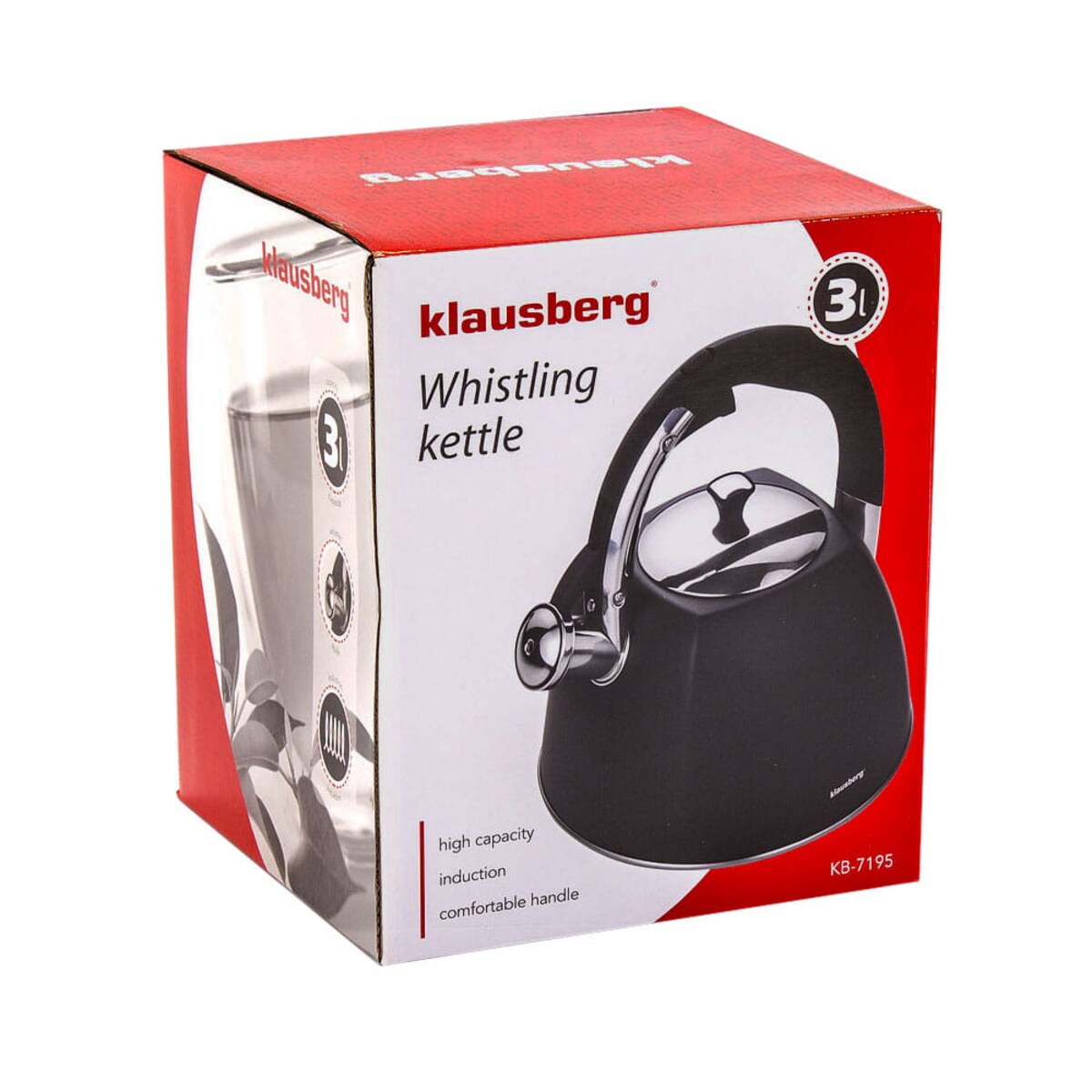 Czajnik stalowy z gwizdkiem 3.0L indukcja KLAUSBERG czarny matowy