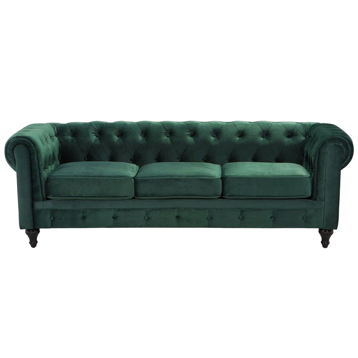 Sofa 3-osobowa welurowa zielona CHESTERFIELD