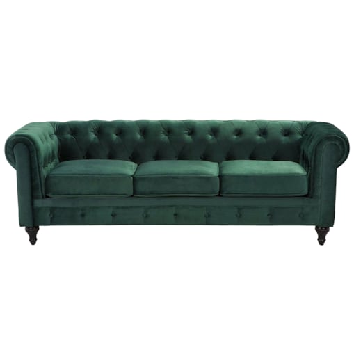 Sofa 3-osobowa welurowa zielona CHESTERFIELD