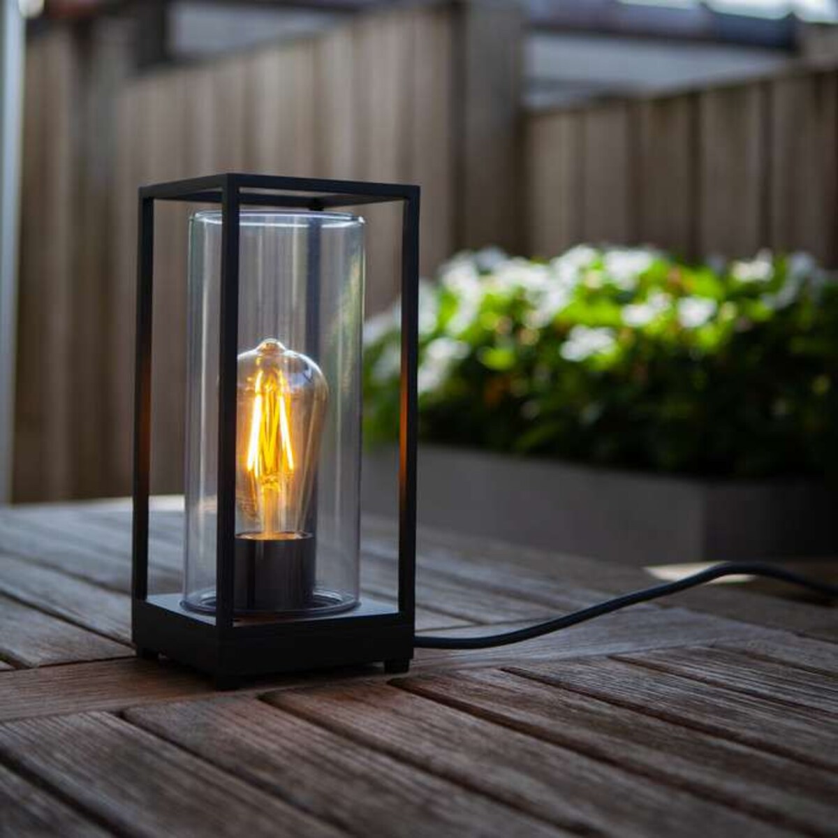 Stołowa LAMPA zewnętrzna FLAIR 6588801012 Lutec ogrodowa OPRAWA metalowa klatka outdoor IP44 czarna przezroczysta