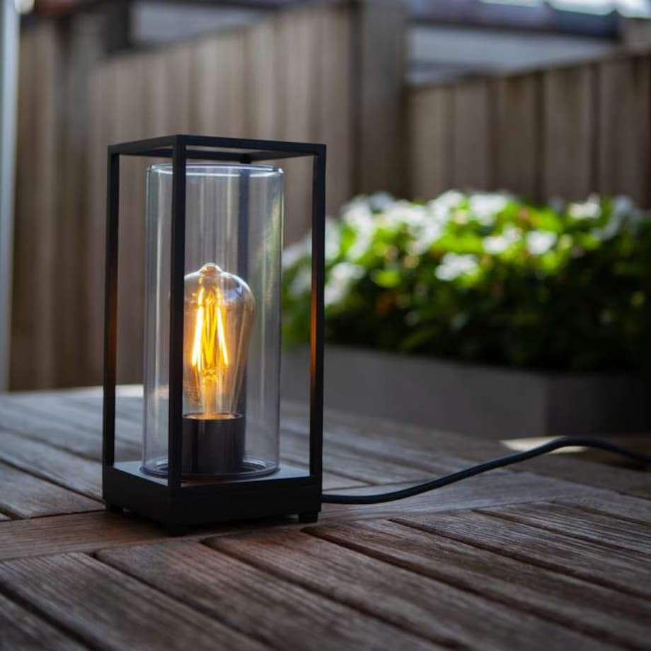 Stołowa LAMPA zewnętrzna FLAIR 6588801012 Lutec ogrodowa OPRAWA metalowa klatka outdoor IP44 czarna przezroczysta