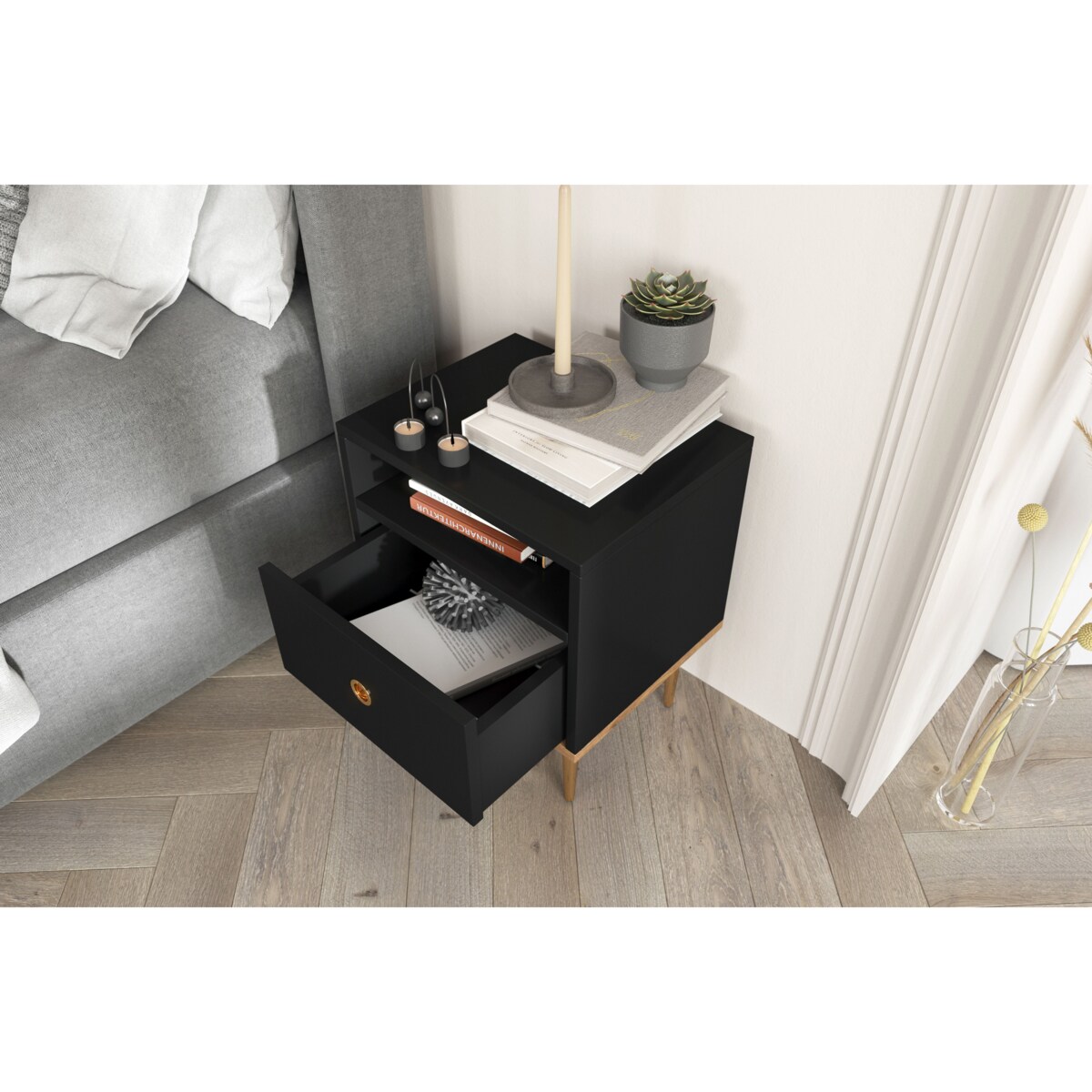 Czarna nowoczesna szafka nocna Skandica HARMONI