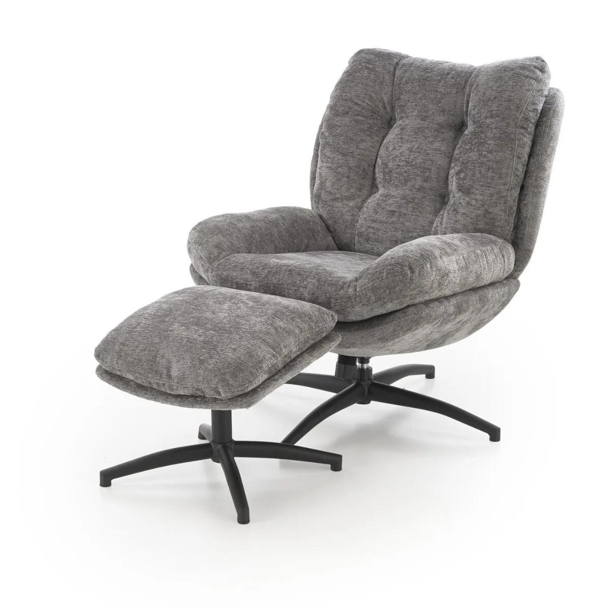 Fotel tapicerowany PESTO szary obrotowy z podnóżkiem