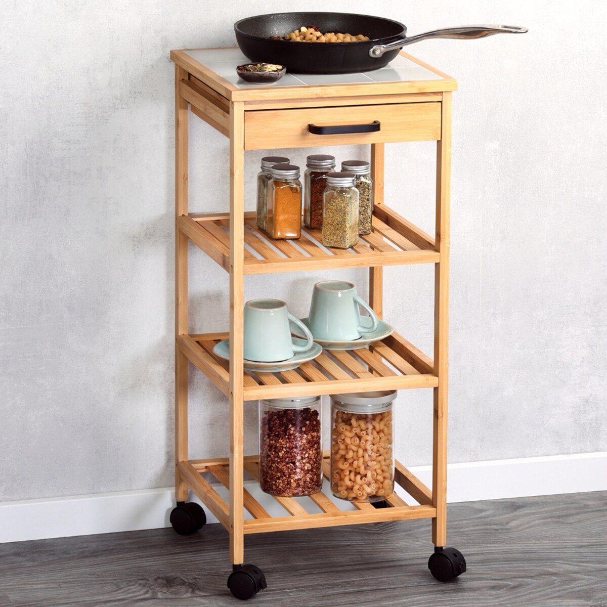 Wózek kuchenny bambusowy, KESPER, 34 x 34 x 73 cm