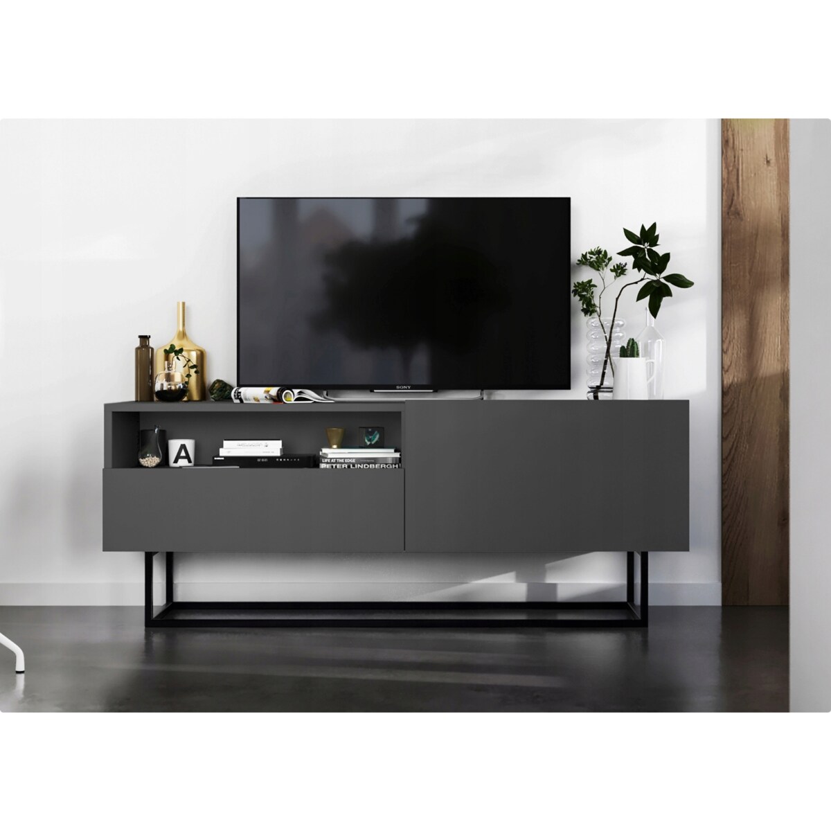 Szafka RTV Loft Industrialna Komoda RTV Szuflada Grafit Mat 120 cm