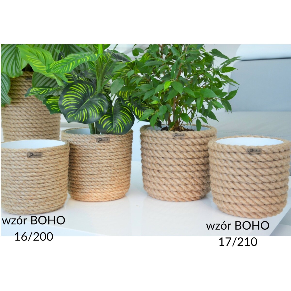 15 BOHO jutowa osłonka na doniczkę koszyk naturalny lina z trawy plecionej JUTA styl skandynawski etno loft wzór 15/210