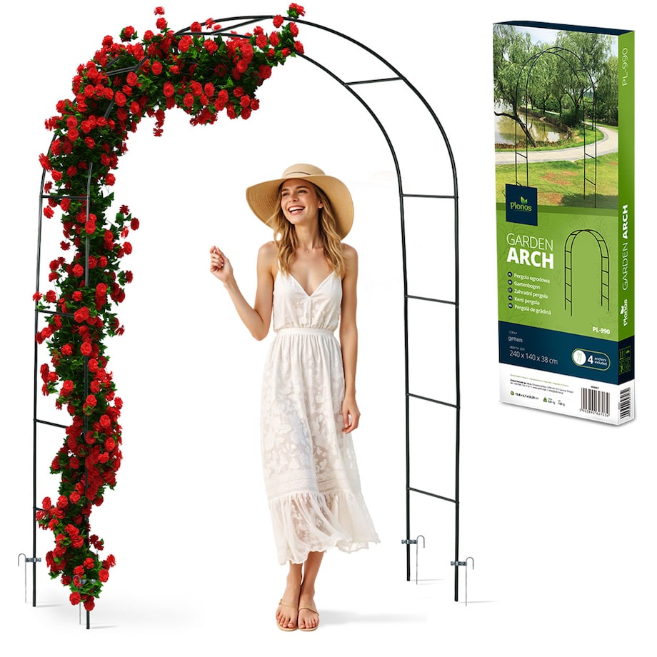 Pergola ogrodowa czarna łuk na kwiaty 240x140cm + kotwy Plonos
