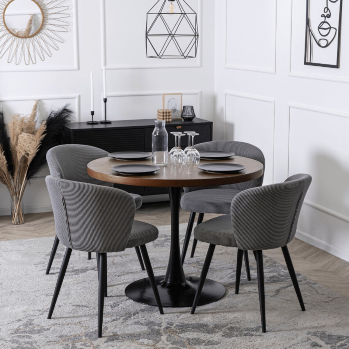 Krzesło Tapicerowane HAILEY Popiel Do Salonu Kuchni Sztruks