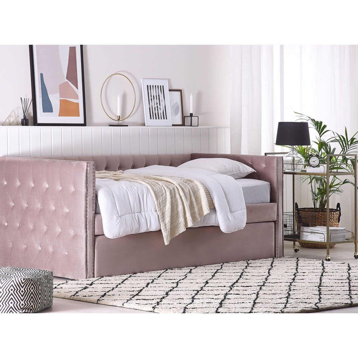 Łóżko wysuwane welurowe 90 x 200 cm różowe GASSIN