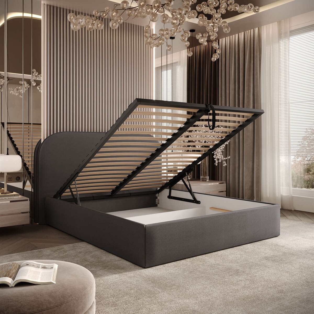 Łóżko tapicerowane OLIMPIA, pojemnik na pościel, s34, 180x200, Castel 93