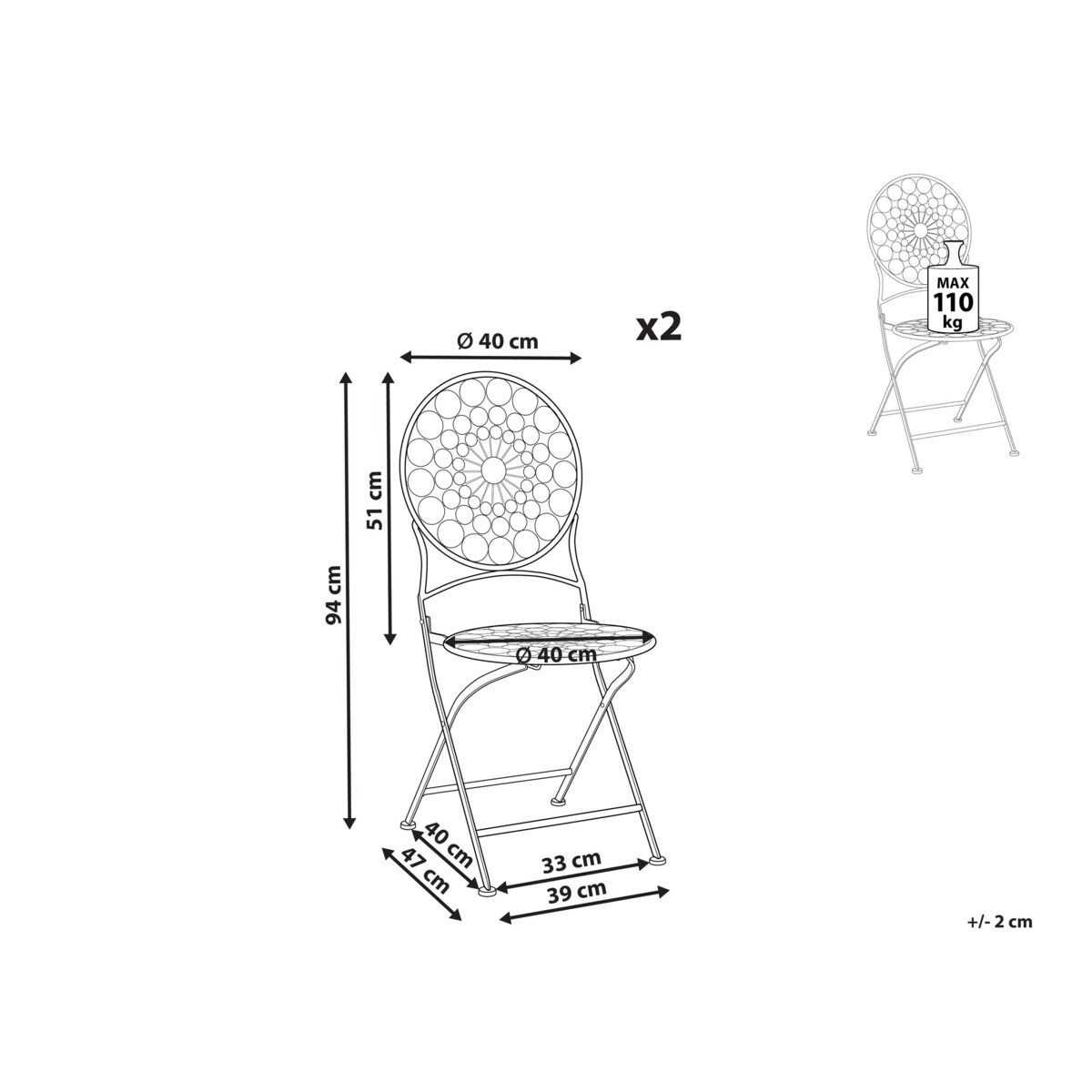 Zestaw 2 krzeseł ogrodowych metalowy czerwony SCARIO