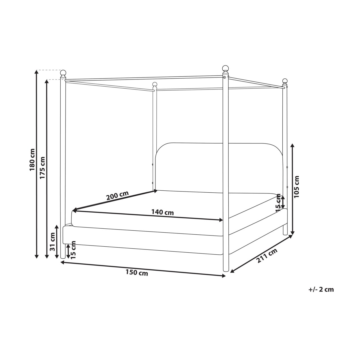 Łóżko z baldachimem Boucle DANNEMOIS 140 x 200 cm Beżowy