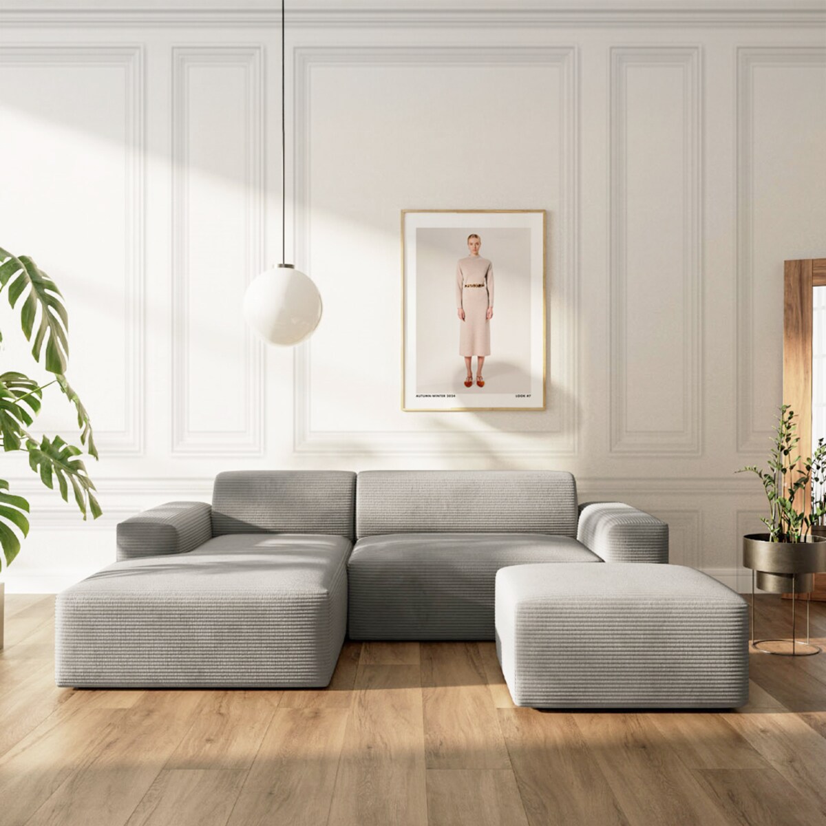 Villet Sofa narożna lewa z funkcją spania i pojemnikiem szara